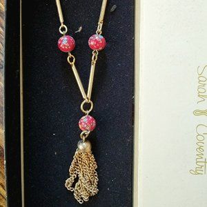 NIB Sarah Coventry Venetian Treasure VTG Red Floral Italian Glass Bead Necklace